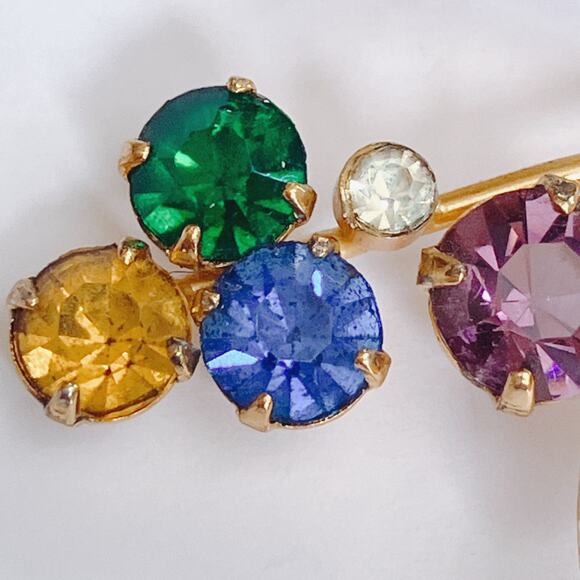 Mid Century Gold Vermeil Sterling Rhinestone Floral Spray Bow Brooch 1940s 1950s - Picture 6 of 8